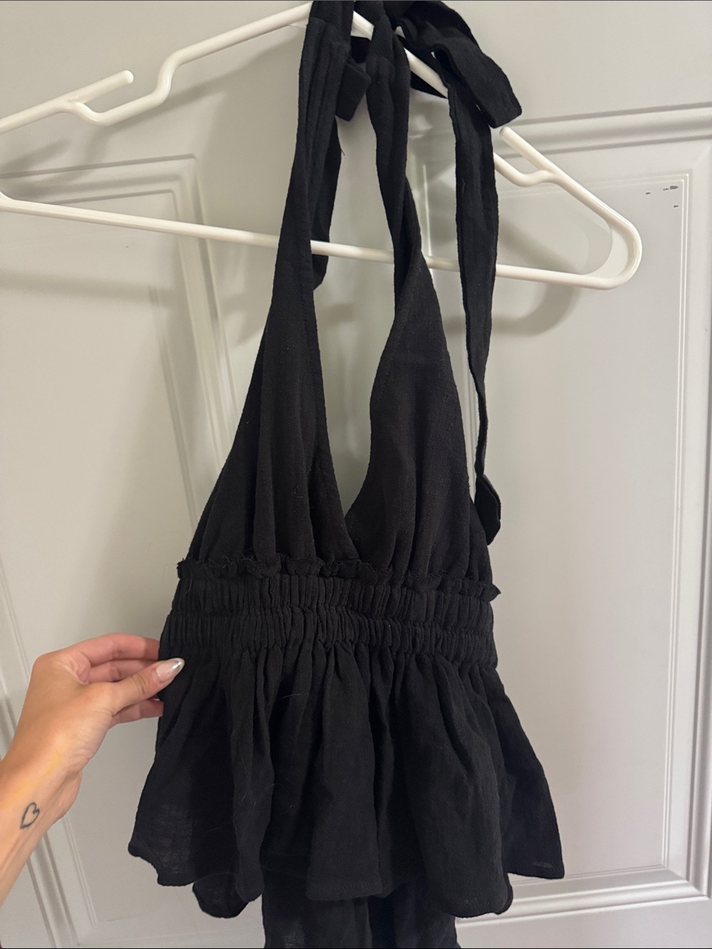 Women's Black Smocked Halter Crop Top
